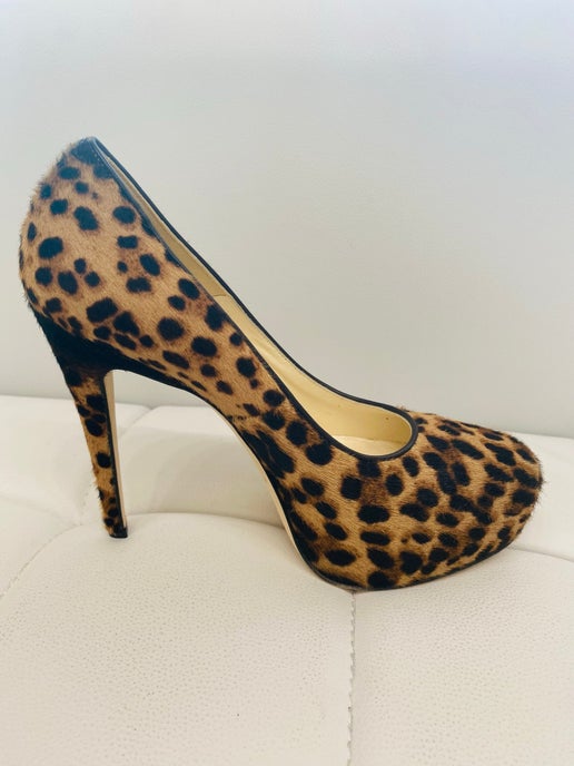 Brian Atwood Maniac leopard platform heels 37 1 2 New in Box