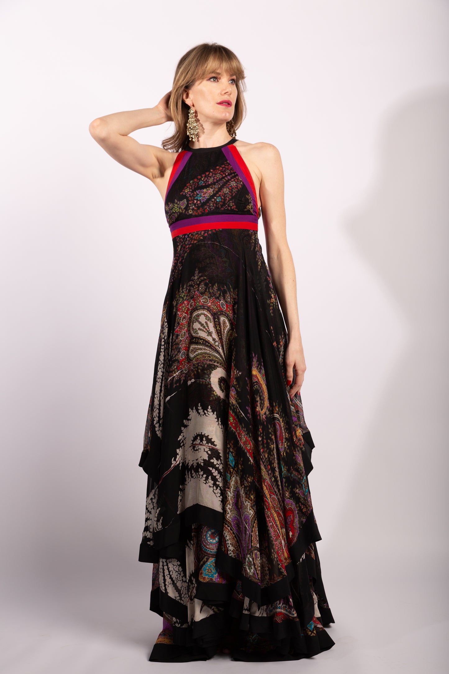 Gucci Dress Runway 2007 Paisley Print Boho Gown in Silk Chiffon, Size IT38