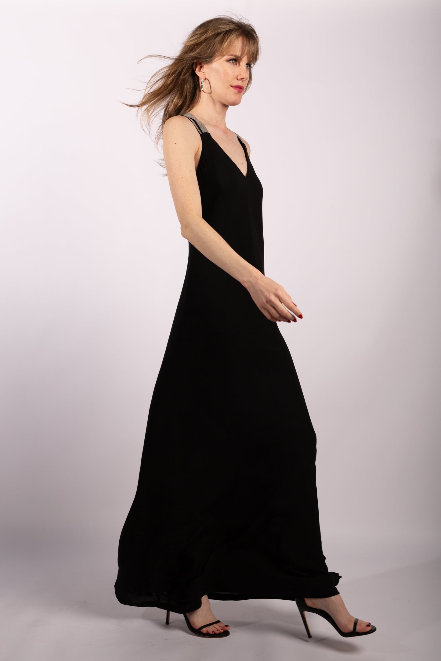 Brunello Cucinelli Black Monili-Strap Maxi Dress, Size XS