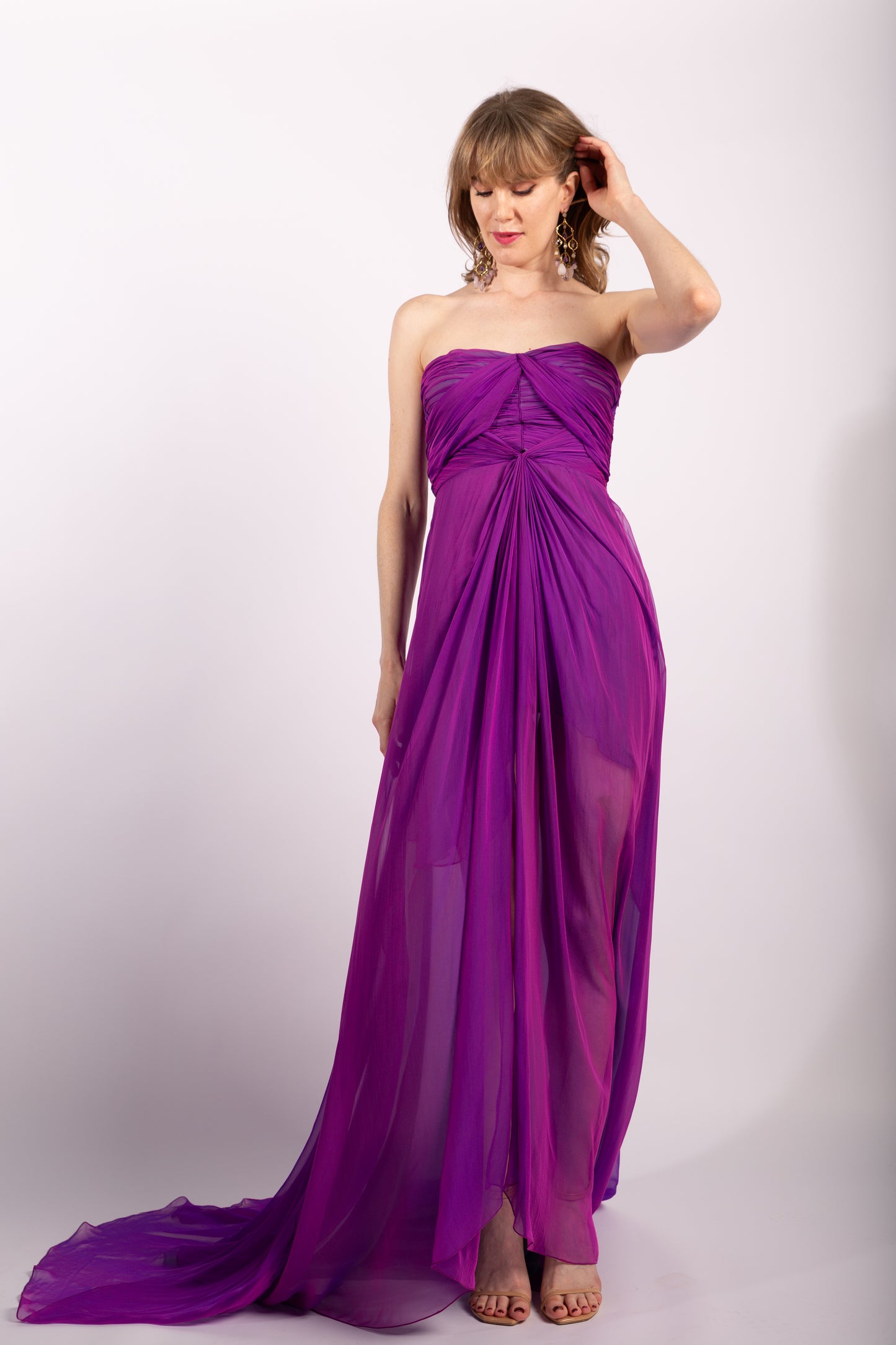 Emanuel Ungaro Iridescent Silk Chiffon Gown, Size FR38