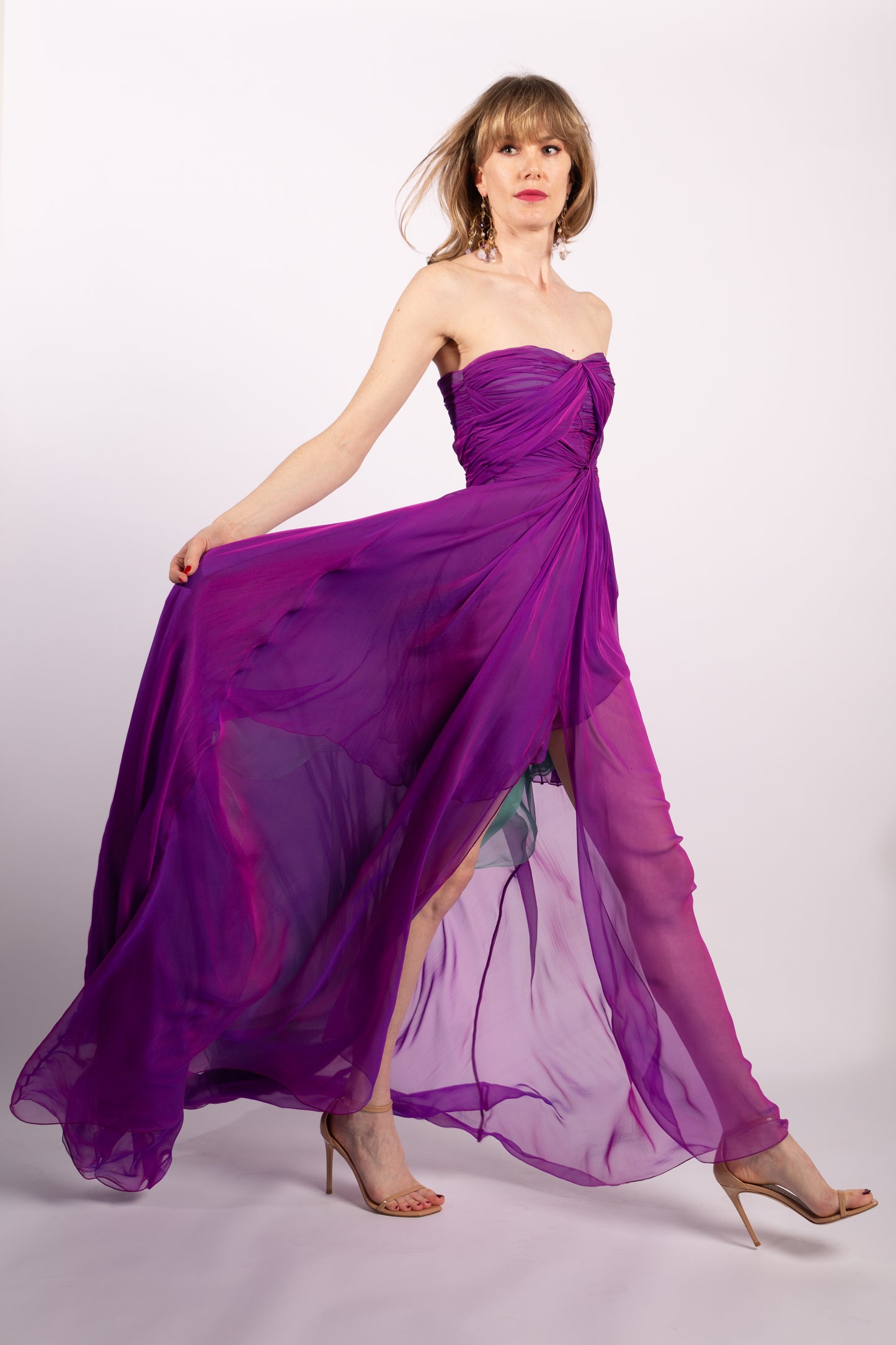 Emanuel Ungaro Iridescent Silk Chiffon Gown, Size FR38