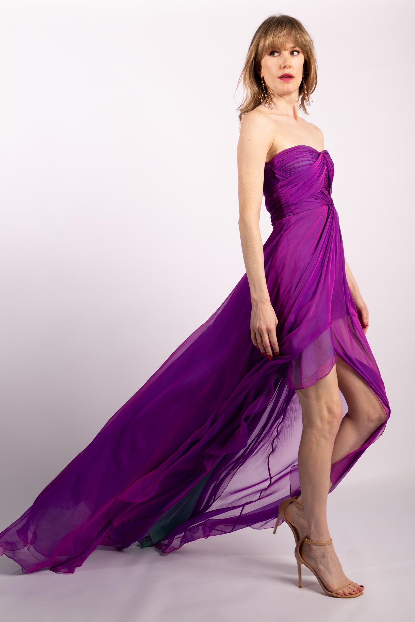 Emanuel Ungaro Iridescent Silk Chiffon Gown, Size FR38