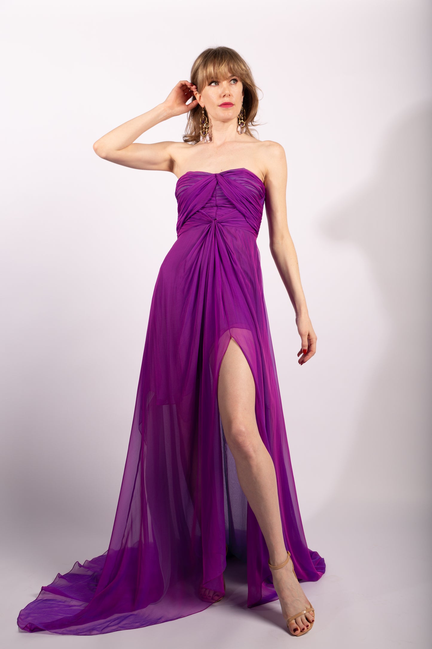 Emanuel Ungaro Iridescent Silk Chiffon Gown, Size FR38