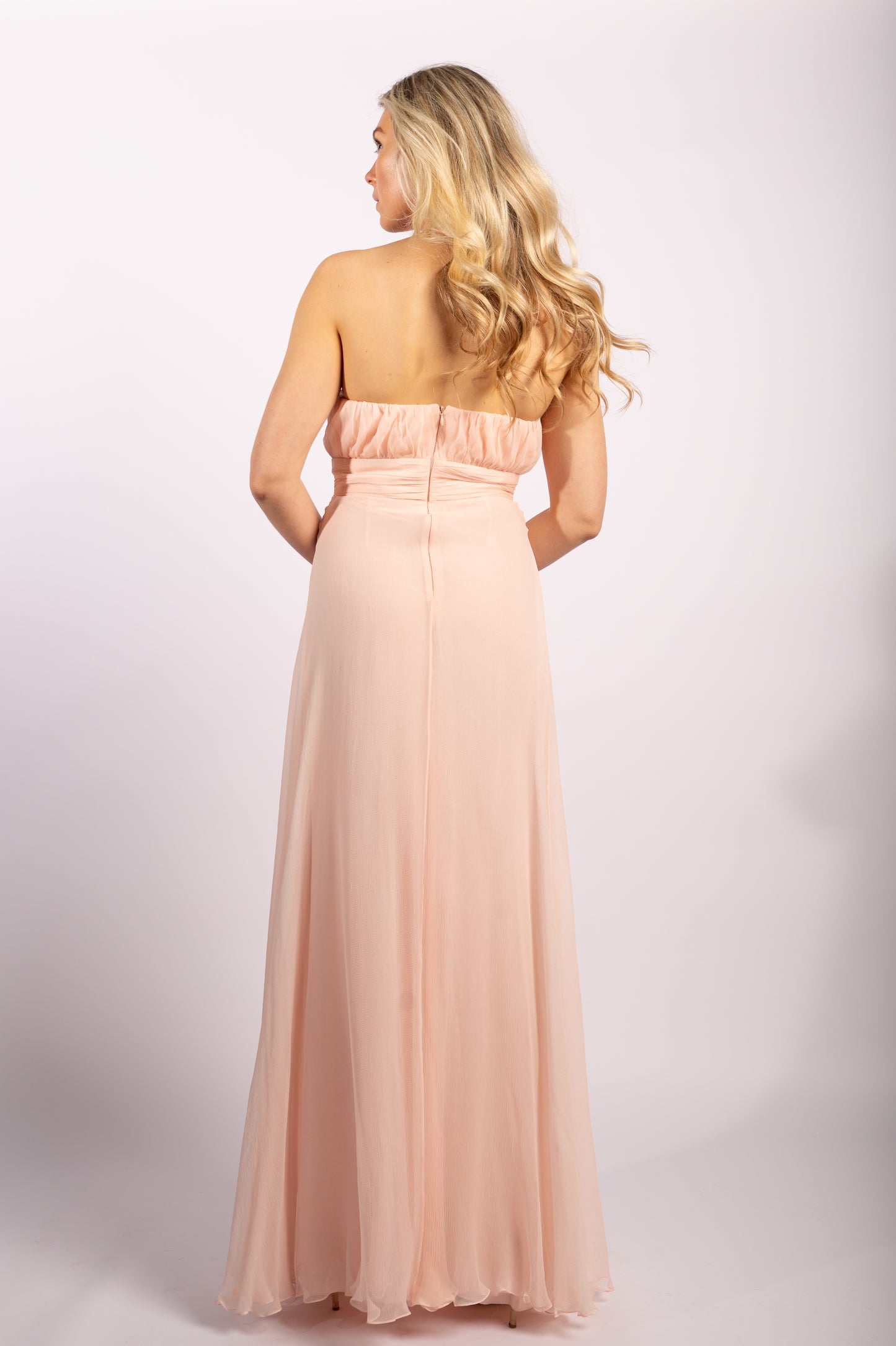 Heidi Wiesel Pink Silk Chiffon Strapless Gown, Size US 8