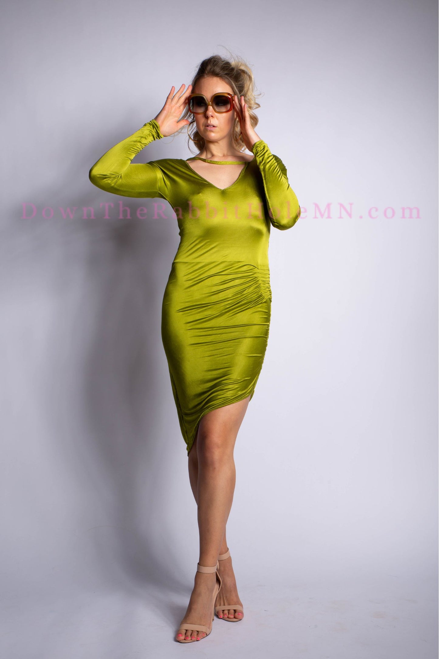 Gucci by Tom Ford 2003 Asymmetrical Chartreuse Long Sleeved Dress Size L