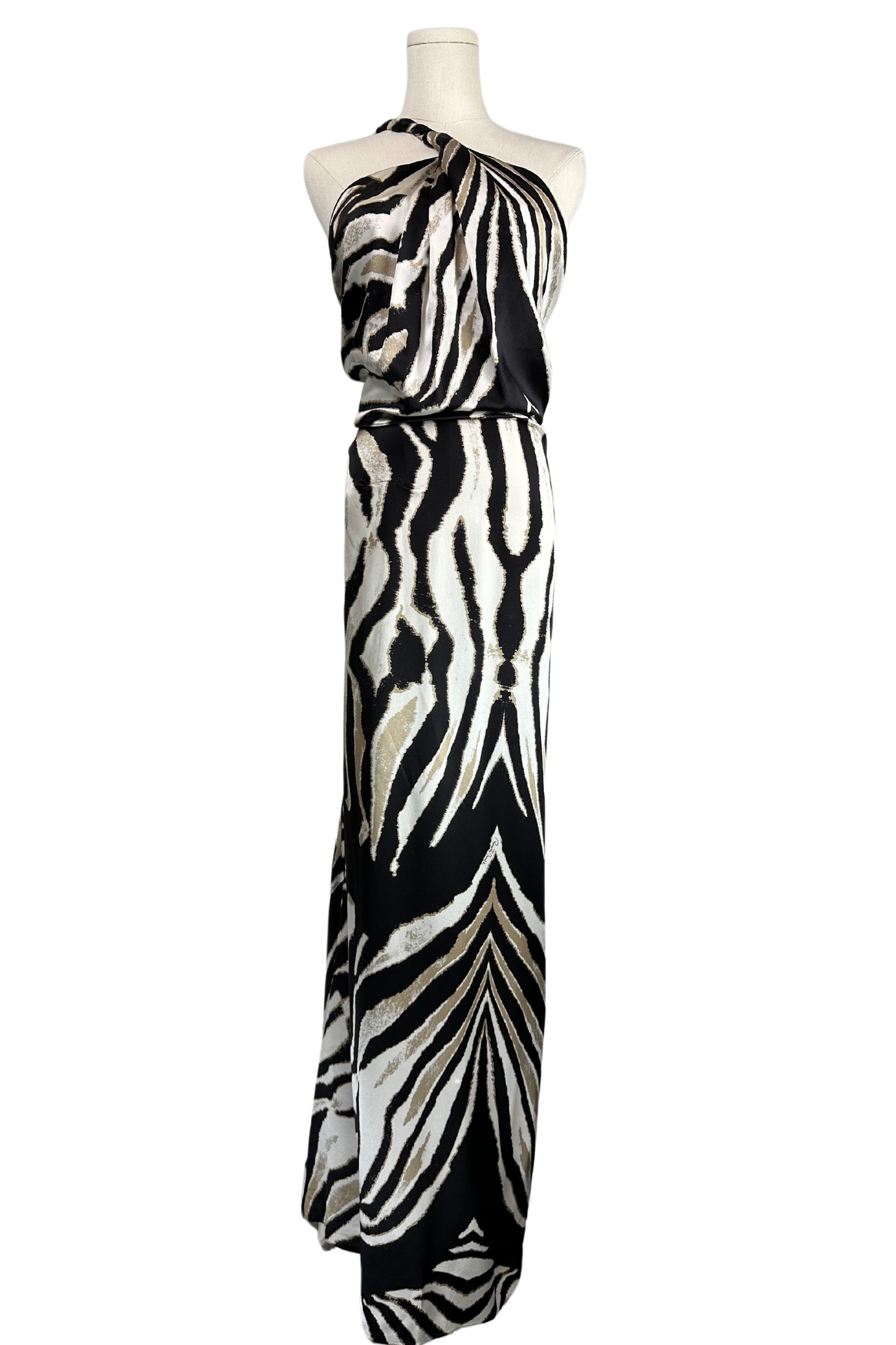 Roberto Cavalli Zebra Print Silk Maxi Dress Size IT38