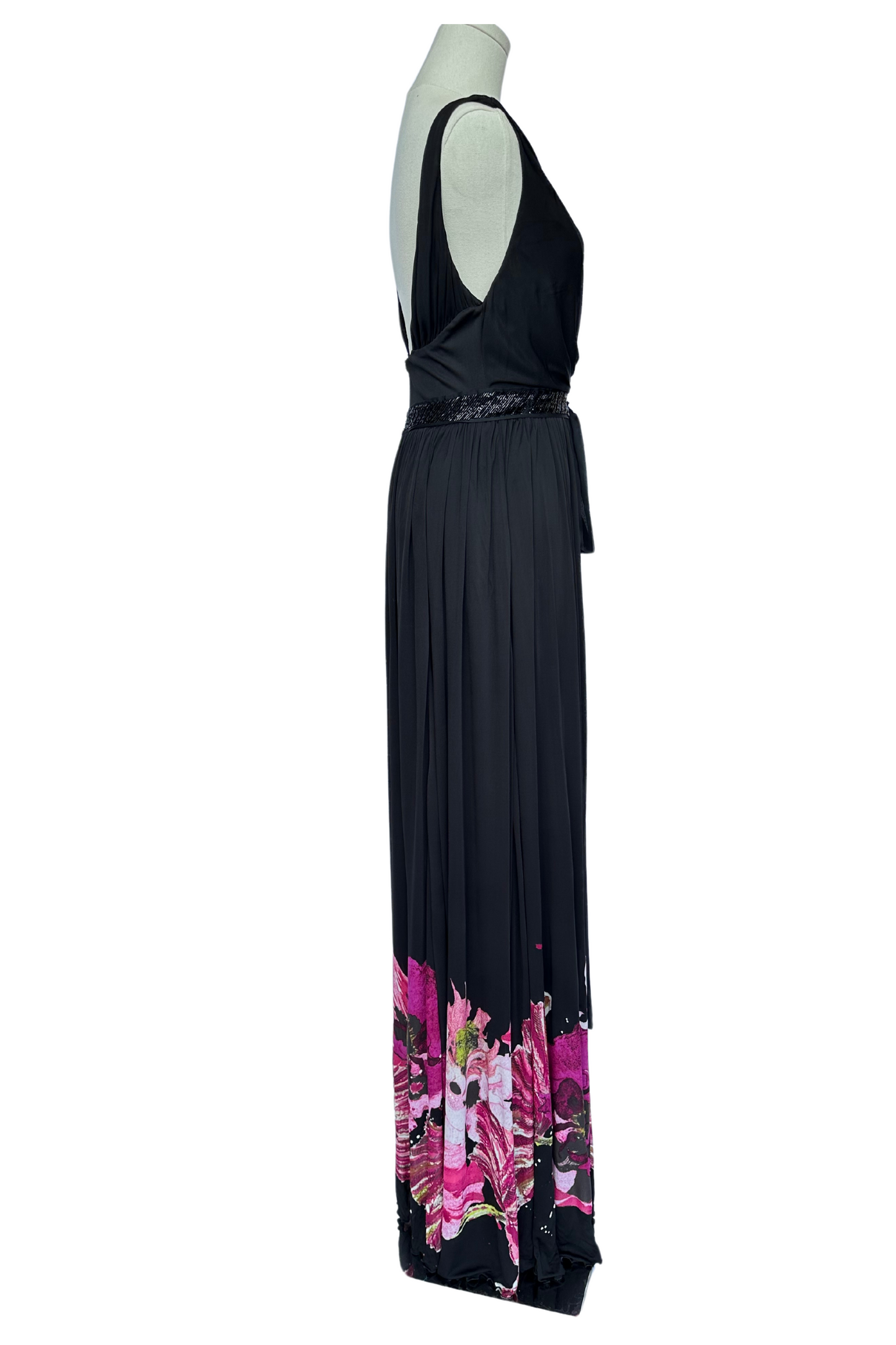 Roberto Cavalli Black Floral Printed and Embellished Waist Maxi Dress Size IT38