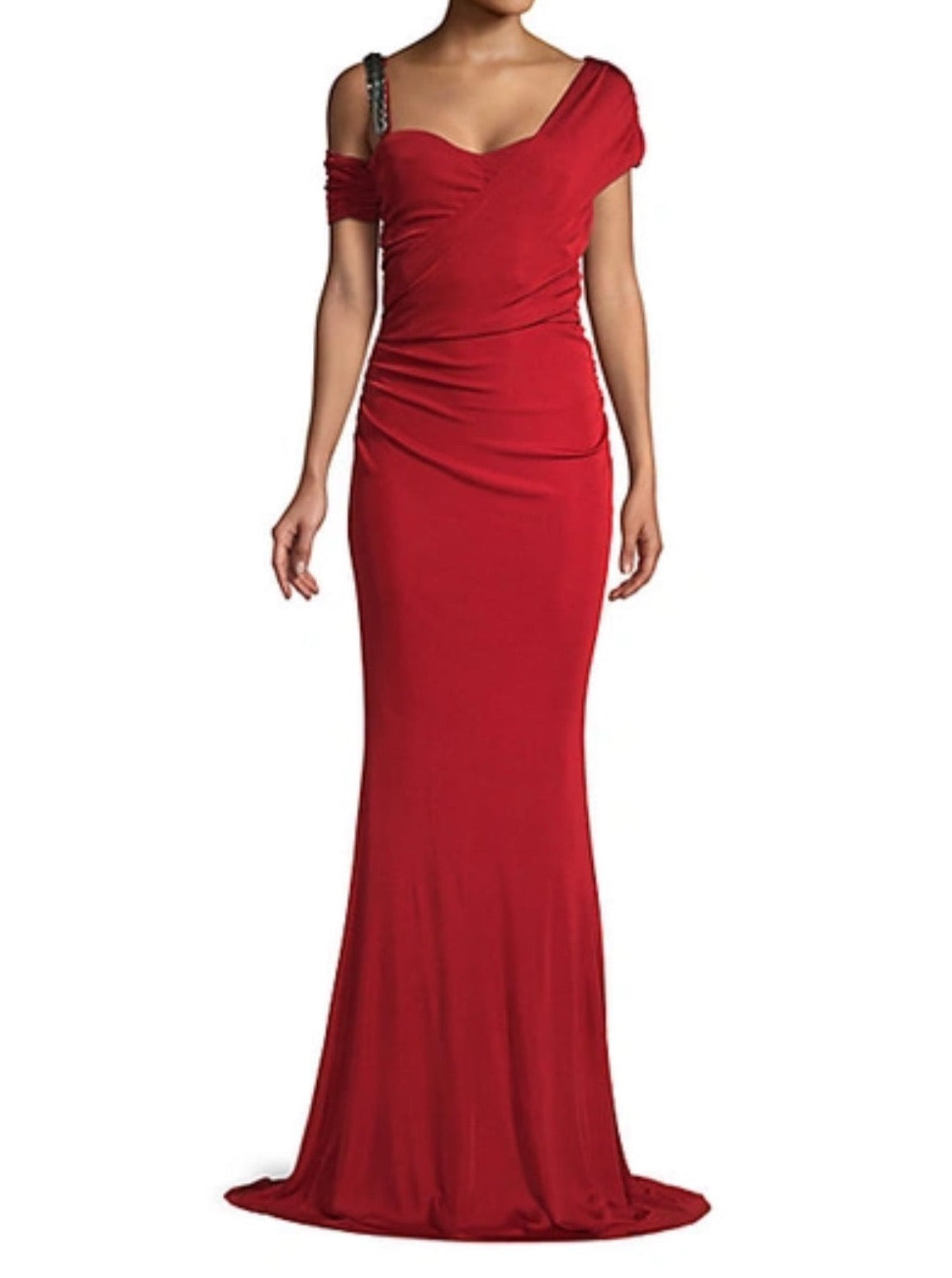Roberto Cavalli Deep Red Gown with Silver Strap Detail