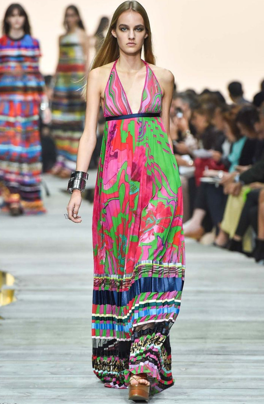 Roberto Cavalli 2015 Multi Color Maxi Long Halter Dress Size IT40