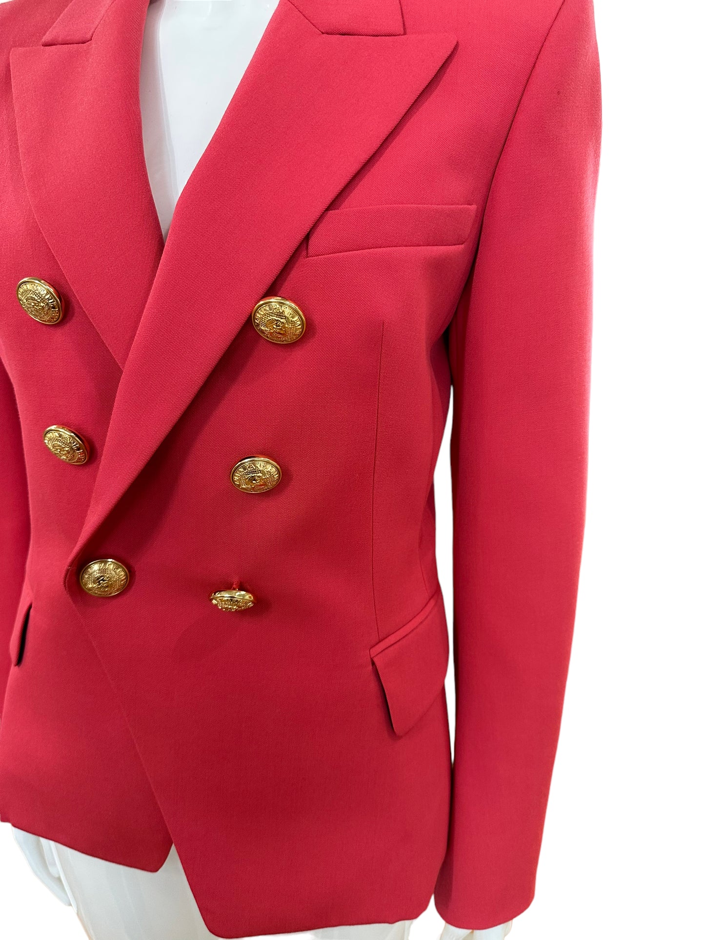 Balmain gold button watermelon wool blazer F 40