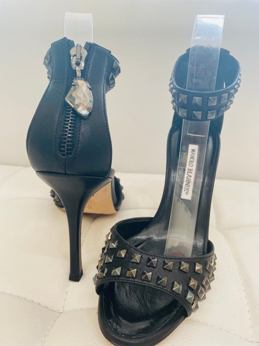 Manolo Blahnik Tian black stud crystal heels 38 New in Box – Down