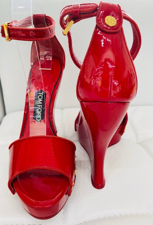 Tom Ford Red wedge sandals shoes 39 New in Box Down The Rabbit